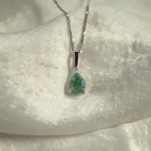 Gold necklace with pear moss agate and diamond GISELLE Thumbnail