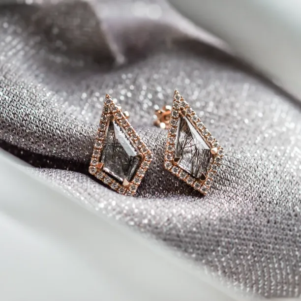 Statement earrings with rutile quartz and side diamonds ALEXIS Image
