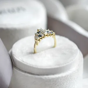 Avant-garde ring with moissanites and sapphires in baguette shape BETH Thumbnail
