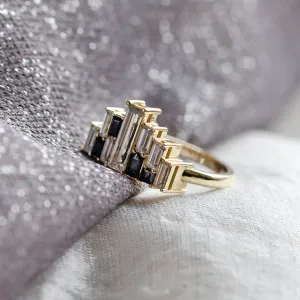 Avant-garde ring with moissanites and sapphires in baguette shape BETH Thumbnail