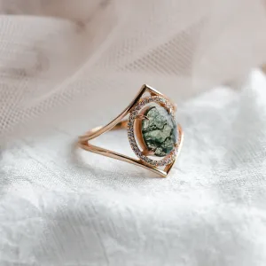 Luxury gold ring with moss agate and diamonds PINIA Thumbnail
