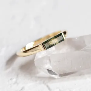 Gold ring with baguette moss agate CATHIA Thumbnail