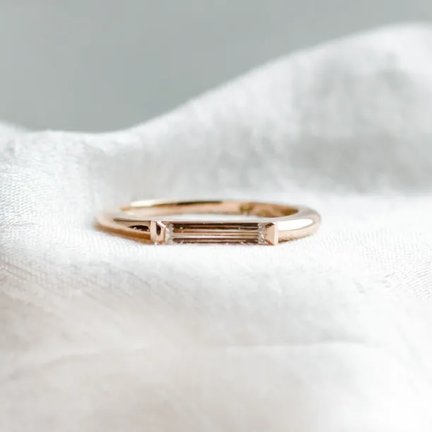 Gold ring with baguette moissanite in art deco style LIA Image