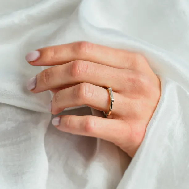 Gold ring with baguette moissanite in art deco style LIA Image