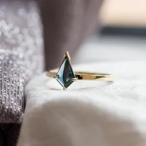 Gold ring with London blue topaz in kite shape KINGSTONE Thumbnail