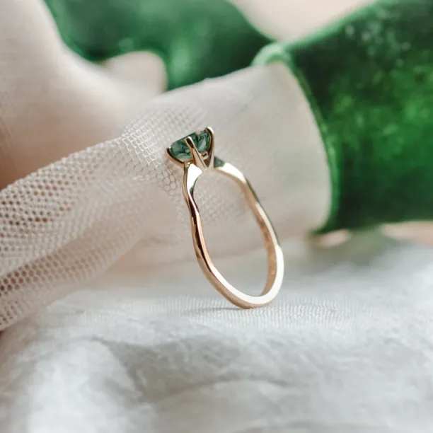 Unusual engagement ring with moss agate and organic bezel AVERIL Image