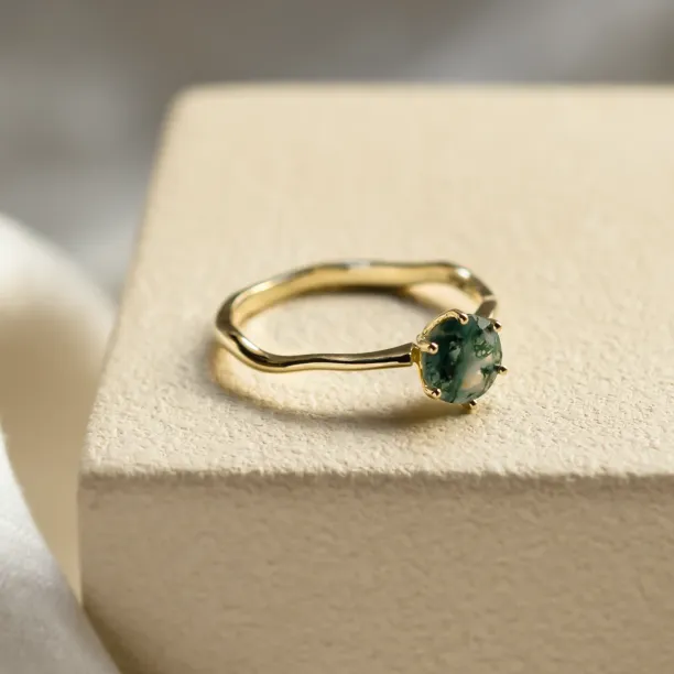 Unusual engagement ring with moss agate and organic bezel AVERIL Image