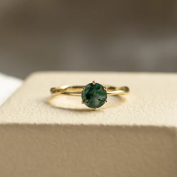 Unusual engagement ring with moss agate and organic bezel AVERIL Image