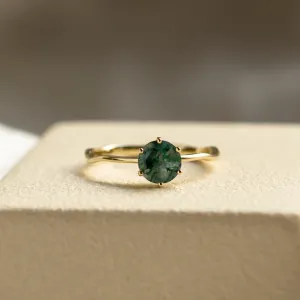 Unusual engagement ring with moss agate and organic bezel AVERIL Thumbnail