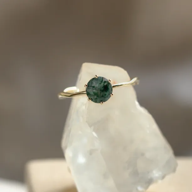 Unusual engagement ring with moss agate and organic bezel AVERIL Image