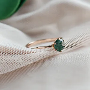 Unusual engagement ring with moss agate and organic bezel AVERIL Thumbnail