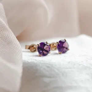 Simple gold earrings with amethysts PURPURA Thumbnail