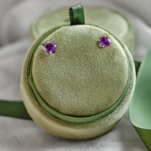 Simple gold earrings with amethysts PURPURA Thumbnail