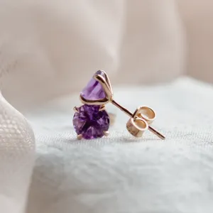 Simple gold earrings with amethysts PURPURA Thumbnail