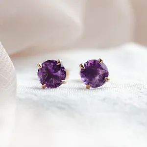 Simple gold earrings with amethysts PURPURA