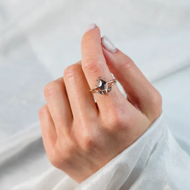 Unusual engagement ring with salt and pepper diamond and side diamonds ADIRA Image