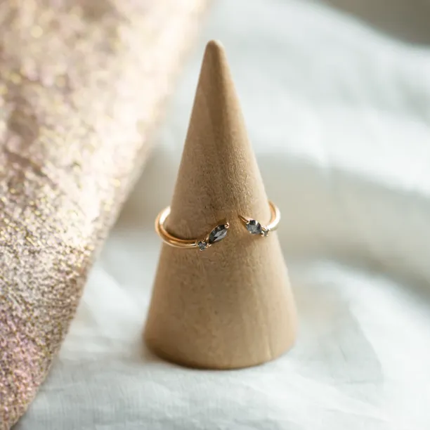 Gold open ring with salt and pepper diamonds ADA Image