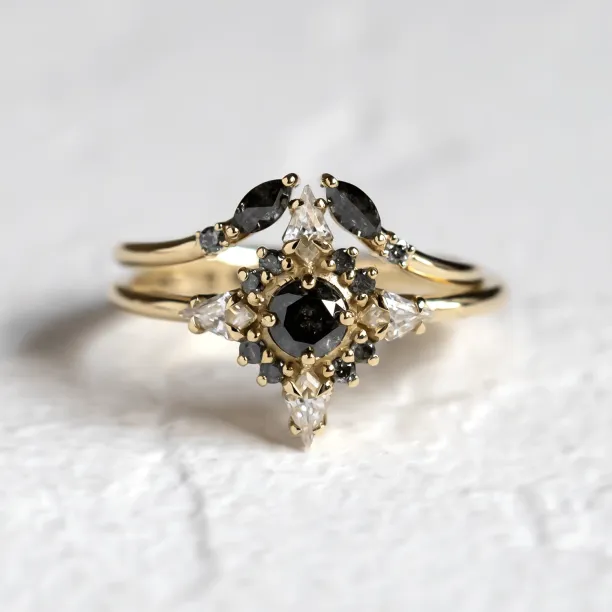 Gold open ring with salt and pepper diamonds ADA Image