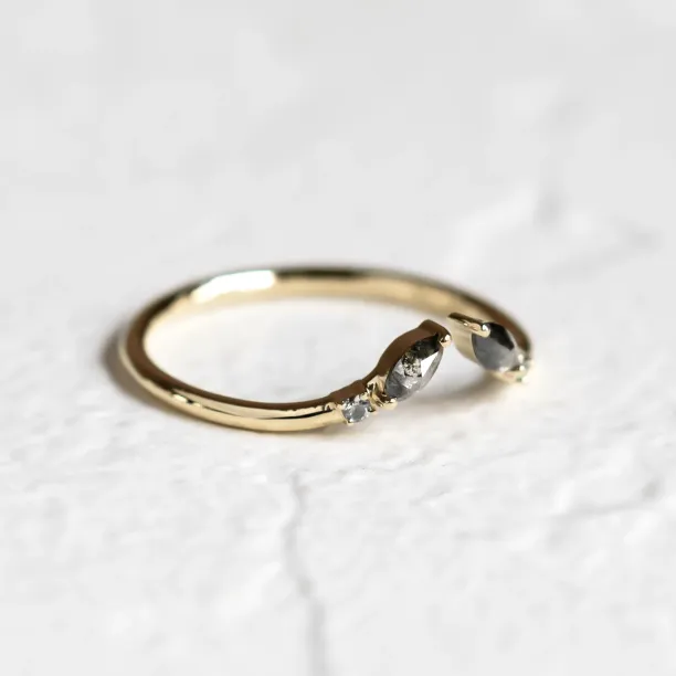 Gold open ring with salt and pepper diamonds ADA Image