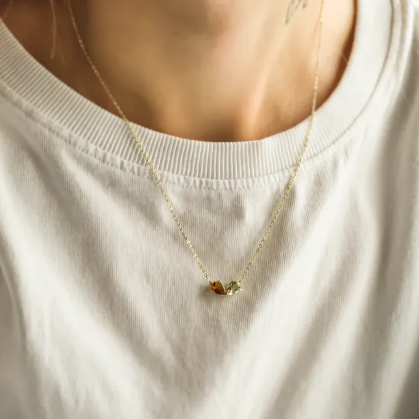 Gold necklace toi et moi with citrine and lemon quartz MEL Image