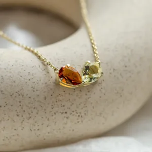 Gold necklace toi et moi with citrine and lemon quartz MEL Thumbnail