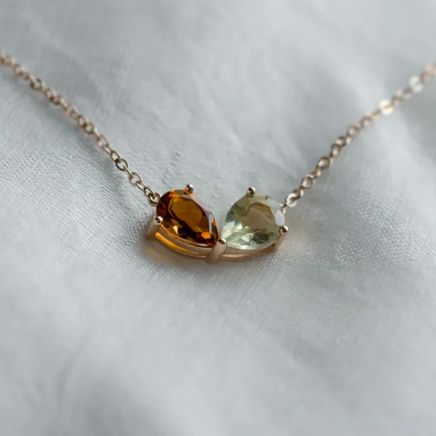 Gold necklace toi et moi with citrine and lemon quartz MEL Image