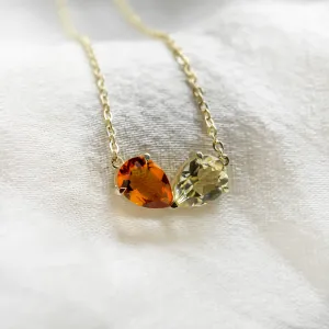 Gold necklace toi et moi with citrine and lemon quartz MEL Thumbnail
