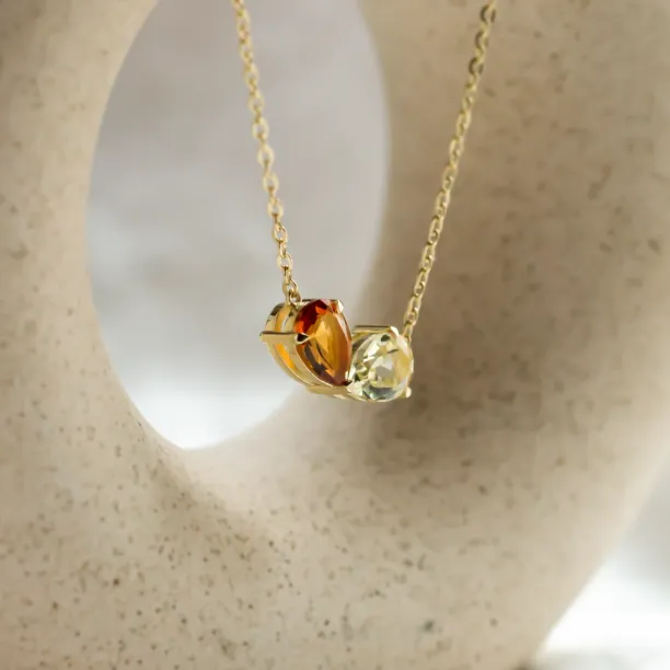 Gold necklace toi et moi with citrine and lemon quartz MEL Image