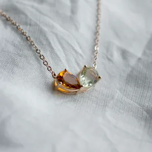 Gold necklace toi et moi with citrine and lemon quartz MEL Thumbnail