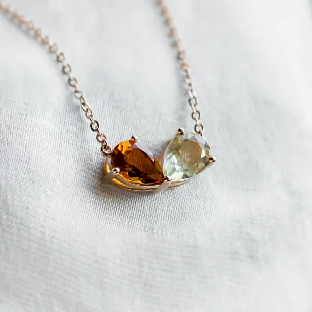 Gold necklace toi et moi with citrine and lemon quartz MEL Image
