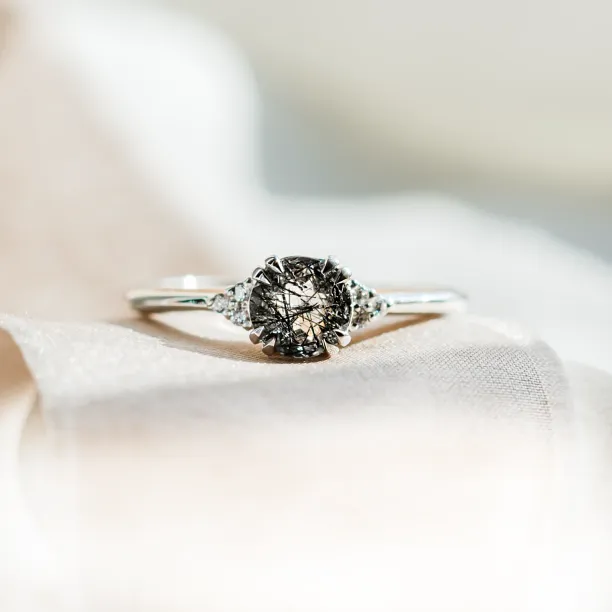 Unusual engagement ring with rutilated quartz and diamonds PRECIOUS Image