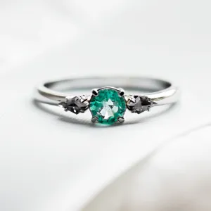 Gold ring with emerald and kite salt and pepper diamonds KIM Thumbnail