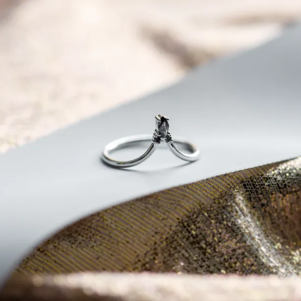 Curved gold ring with salt and pepper diamond LEILA Image