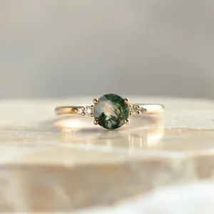 Unusual engagement ring with moss agate and diamonds CAMILA Thumbnail