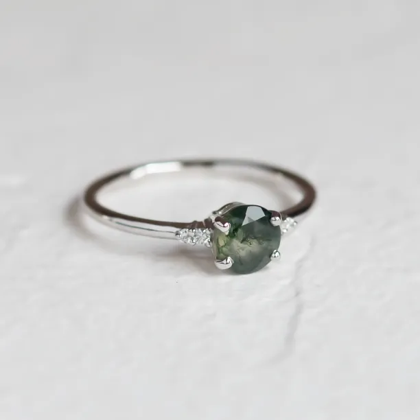 Unusual engagement ring with moss agate and diamonds CAMILA Image