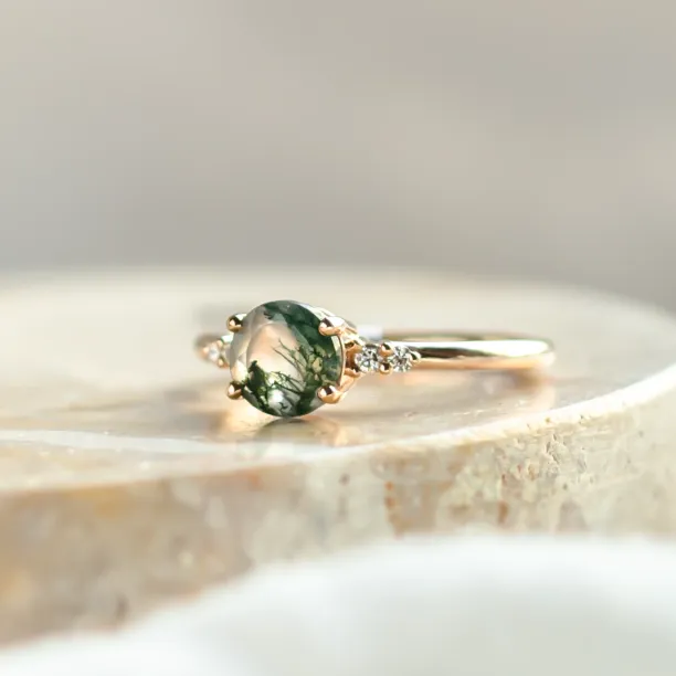 Unusual engagement ring with moss agate and diamonds CAMILA Image