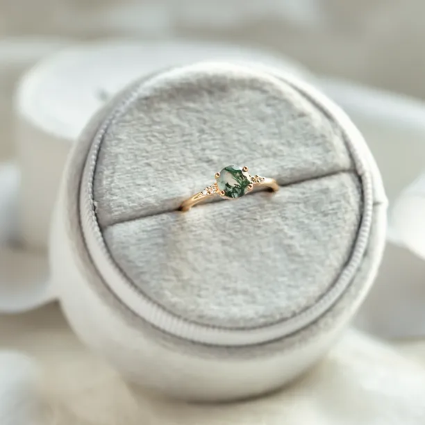 Unusual engagement ring with moss agate and diamonds CAMILA Image