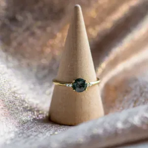 Unusual engagement ring with moss agate and diamonds CAMILA Thumbnail
