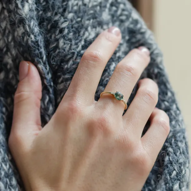 Unusual engagement ring with moss agate and diamonds CAMILA Image