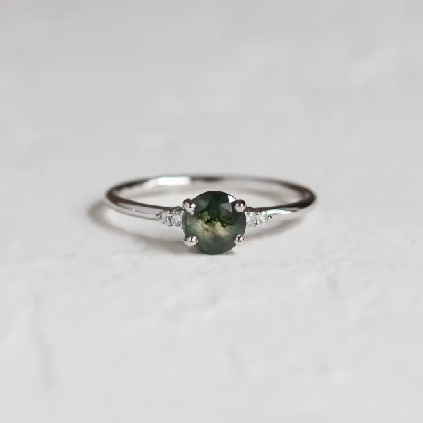 Unusual engagement ring with moss agate and diamonds CAMILA Image