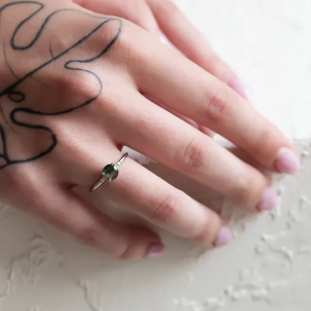 Unusual engagement ring with moss agate and diamonds CAMILA Image