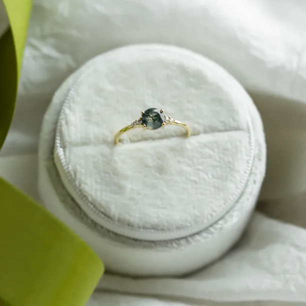 Unusual engagement ring with moss agate and diamonds CAMILA Image
