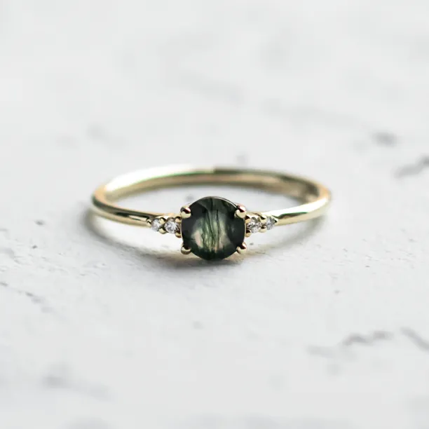 Unusual engagement ring with moss agate and diamonds CAMILA Image