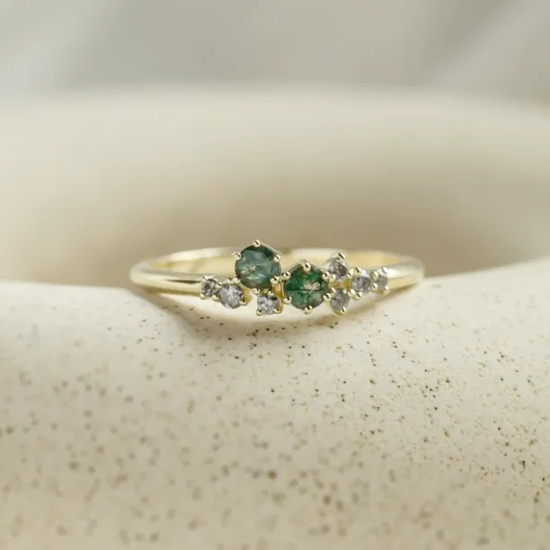 Cluster ring with moss agates and salt and pepper diamonds EVE Image