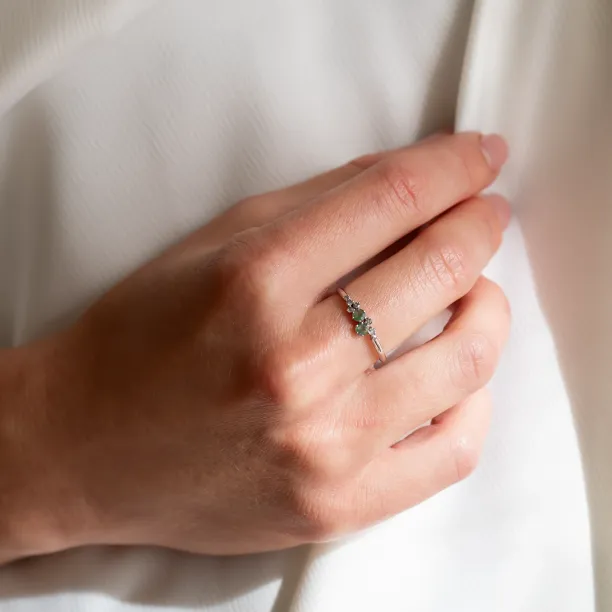 Cluster ring with moss agates and salt and pepper diamonds EVE Image