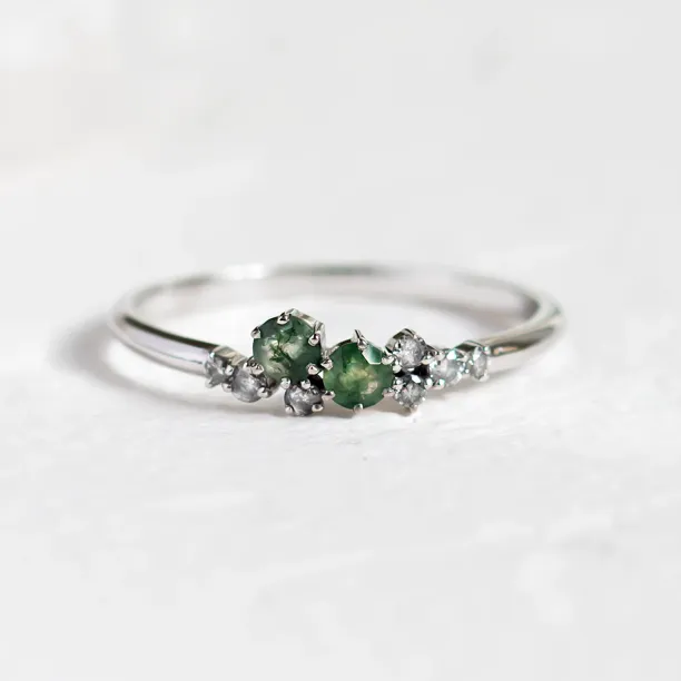 Cluster ring with moss agates and salt and pepper diamonds EVE Image