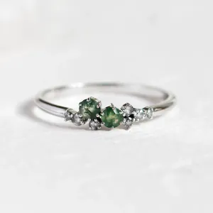 Cluster ring with moss agates and salt and pepper diamonds EVE
