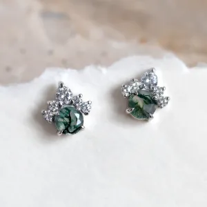 Gold earrings with moss agate and diamonds JASMINE Thumbnail
