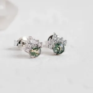 Gold earrings with moss agate and diamonds JASMINE Thumbnail