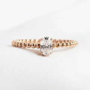 Minimalist beaded ball ring with diamond CARLA Thumbnail